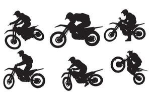 set of Silhouette Biker rider lifts the front wheel free design vector