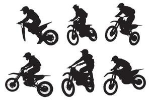 Silhouette of a biker doing freestyle tricks on his motorcycle silhouette set free design vector