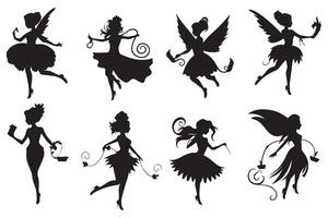 silhouettes Magical fairies in the cartoon style vector