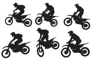 Silhouette of a biker doing freestyle tricks on his motorcycle silhouette set free design vector