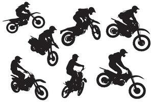 Silhouette of a biker doing freestyle tricks on his motorcycle silhouette set free design vector