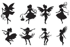 Set of silhouettes Magical fairies in the cartoon style free design vector