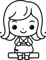 Cute little girl playing game. Cartoon character. vector