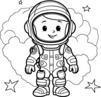 Coloring book for children astronaut in space suit. vector