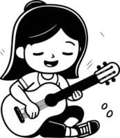 Little girl playing guitar. Cute cartoon character. vector