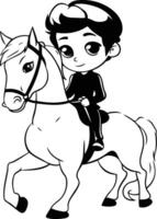 Cute boy riding a white horse isolated on white background. vector