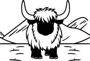 illustration of a yak standing in the middle of the field. vector