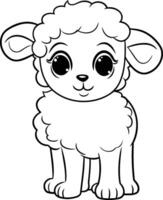 Cute cartoon sheep. Black and white illustration for coloring book. vector