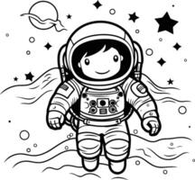 Astronaut in space. black and white illustration for coloring book vector