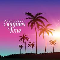 summer time beach scene with palm trees vector