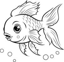 negro y blanco dibujos animados ilustración de linda pescado animal personaje para colorante libro vector