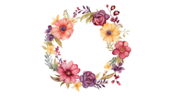 Flower wreath cut out. Wreath with flowers watercolor style on transparent background png