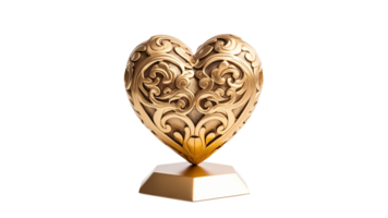 Golden heart trophy. Golden trophy in heart shape cutout png