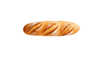 Baguette bread top view cut out. Isolated baguette on transparent background png