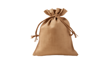 Tied burlap sack cut out. Isolated craft bag with money on transparent background png