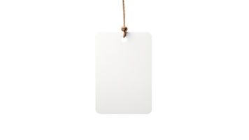 White price tag with rope cut out. Isolated white sale price label on transparent background png