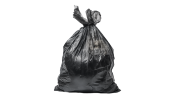 Garbage plastic bag cut out. Isolated black garbage bag on transparent background png