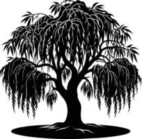 A black and white silhouette of a willow tree vector