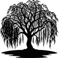 A black and white silhouette of a willow tree vector