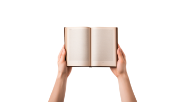 Hands holding open book cut out. Open book in hand cutout. png