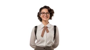 Happy teacher cut out. Smiling school teacher woman on transparent background png