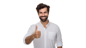 Happy man showing thumb up sign. Isolated smiling man showing like sign png