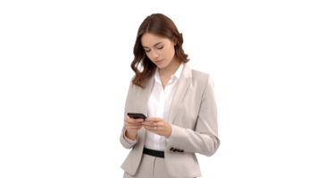 White business woman working on smartphone cut out png