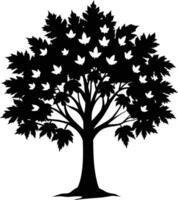 A black and white silhouette of a maple tree vector