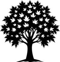 A black and white silhouette of a maple tree vector