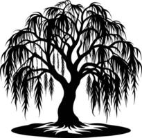 A black and white silhouette of a willow tree vector