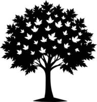 A black and white silhouette of a maple tree vector