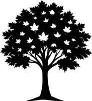 A black and white silhouette of a maple tree vector