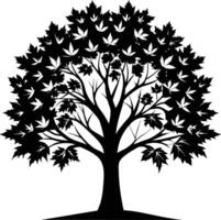 A black and white silhouette of a maple tree vector