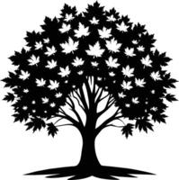 A black and white silhouette of a maple tree vector