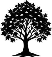 A black and white silhouette of a maple tree vector