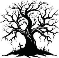 A haunting silhouette of a spooky tree vector