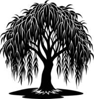 A black and white silhouette of a willow tree vector