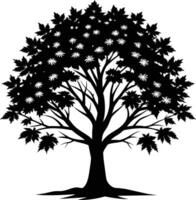 A black and white silhouette of a maple tree vector