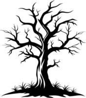 A black and white silhouette of a dead tree vector