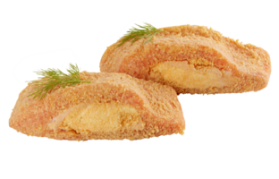 gebacken knusprig Fisch mit Käse Schnitt aus isoliert transparent Hintergrund png