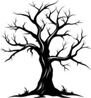 A black and white silhouette of a dead tree vector