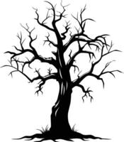 A black and white silhouette of a dead tree vector