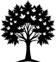 A black and white silhouette of a maple tree vector