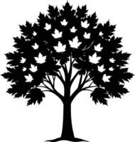 A black and white silhouette of a maple tree vector