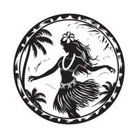 Hawaiian girl dancing hula isolated on white background. vector