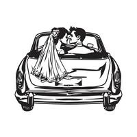 Bride and groom in car wedding day Design Image on white background vector