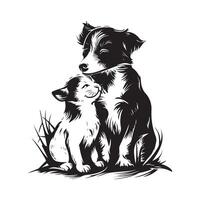 Dog with Puppy black and white image Design isolated on white vector