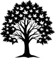 A black and white silhouette of a maple tree vector