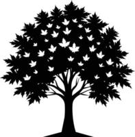 A black and white silhouette of a maple tree vector