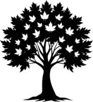 A black and white silhouette of a maple tree vector